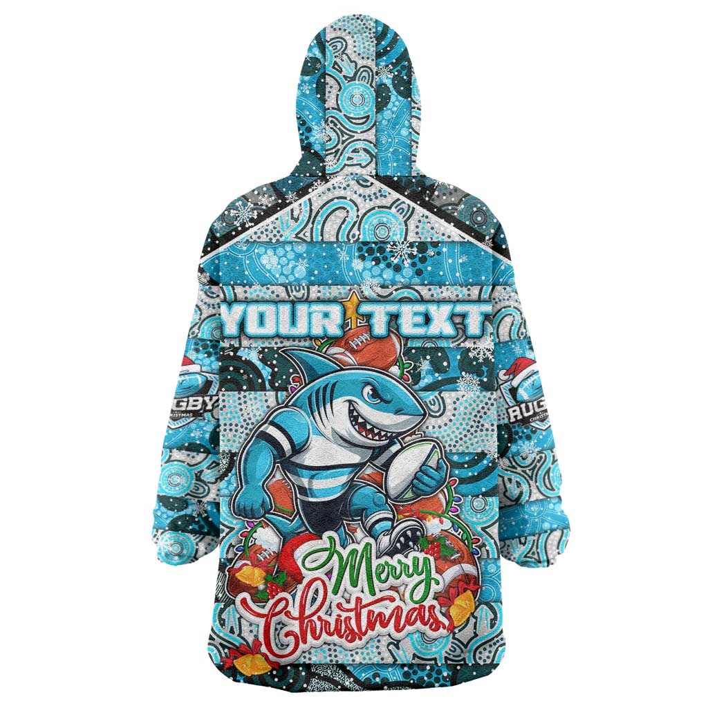 Custom Sharks Rugby Merry Christmas Wearable Blanket Hoodie Indigenous Australian Art - Vibe Hoodie Shop