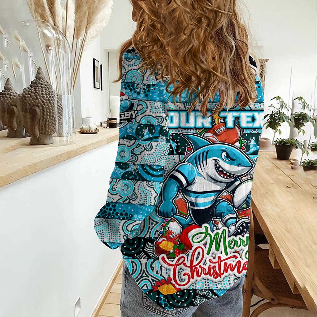 Custom Sharks Rugby Merry Christmas Women Casual Shirt Indigenous Australian Art - Vibe Hoodie Shop
