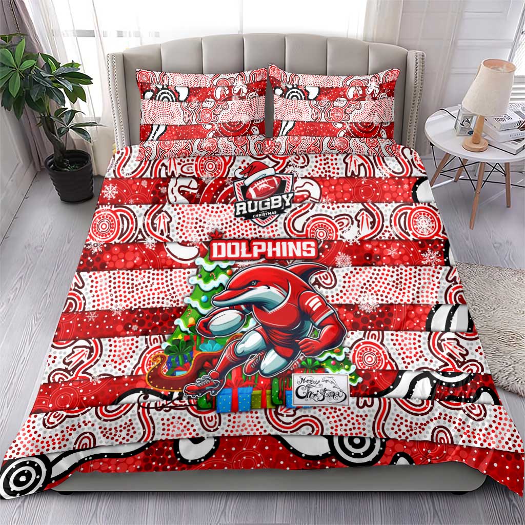 Dolphins Rugby Merry Christmas Bedding Set Indigenous Australian Art - Vibe Hoodie Shop