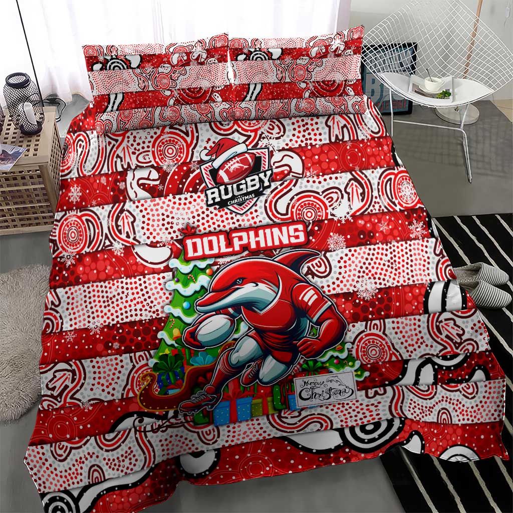 Dolphins Rugby Merry Christmas Bedding Set Indigenous Australian Art - Vibe Hoodie Shop