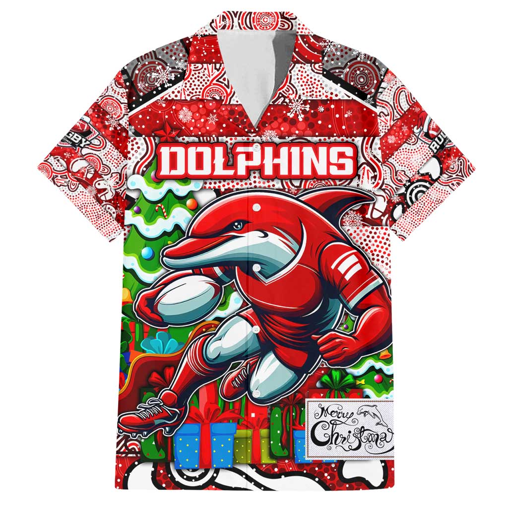 Custom Dolphins Rugby Merry Christmas Family Matching Long Sleeve Bodycon Dress and Hawaiian Shirt Indigenous Australian Art