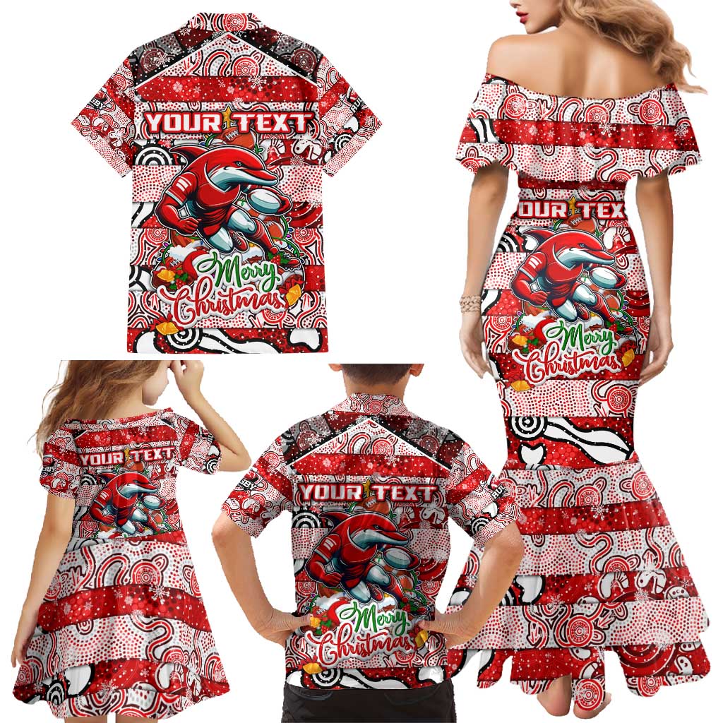Custom Dolphins Rugby Merry Christmas Family Matching Mermaid Dress and Hawaiian Shirt Indigenous Australian Art
