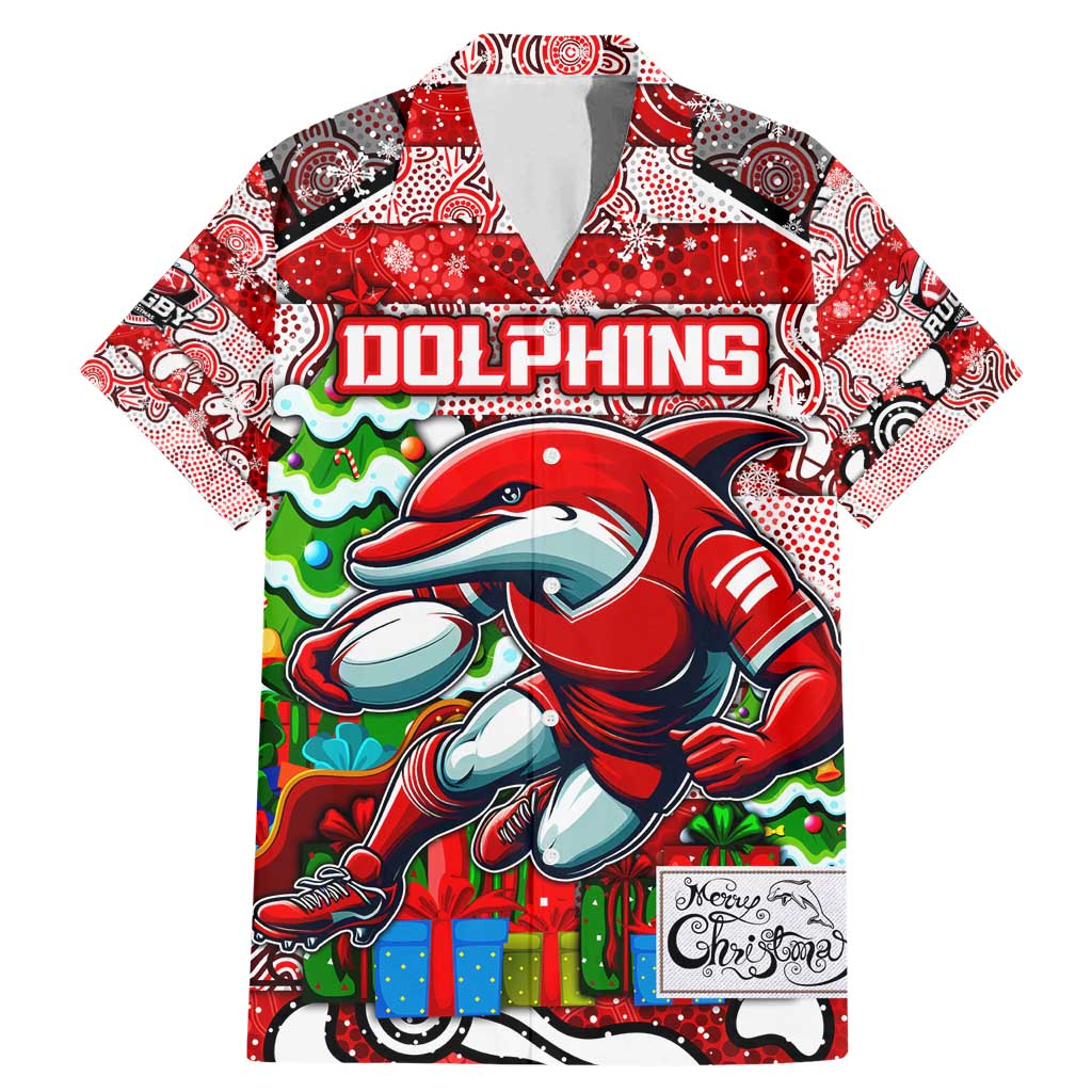 Custom Dolphins Rugby Merry Christmas Family Matching Mermaid Dress and Hawaiian Shirt Indigenous Australian Art