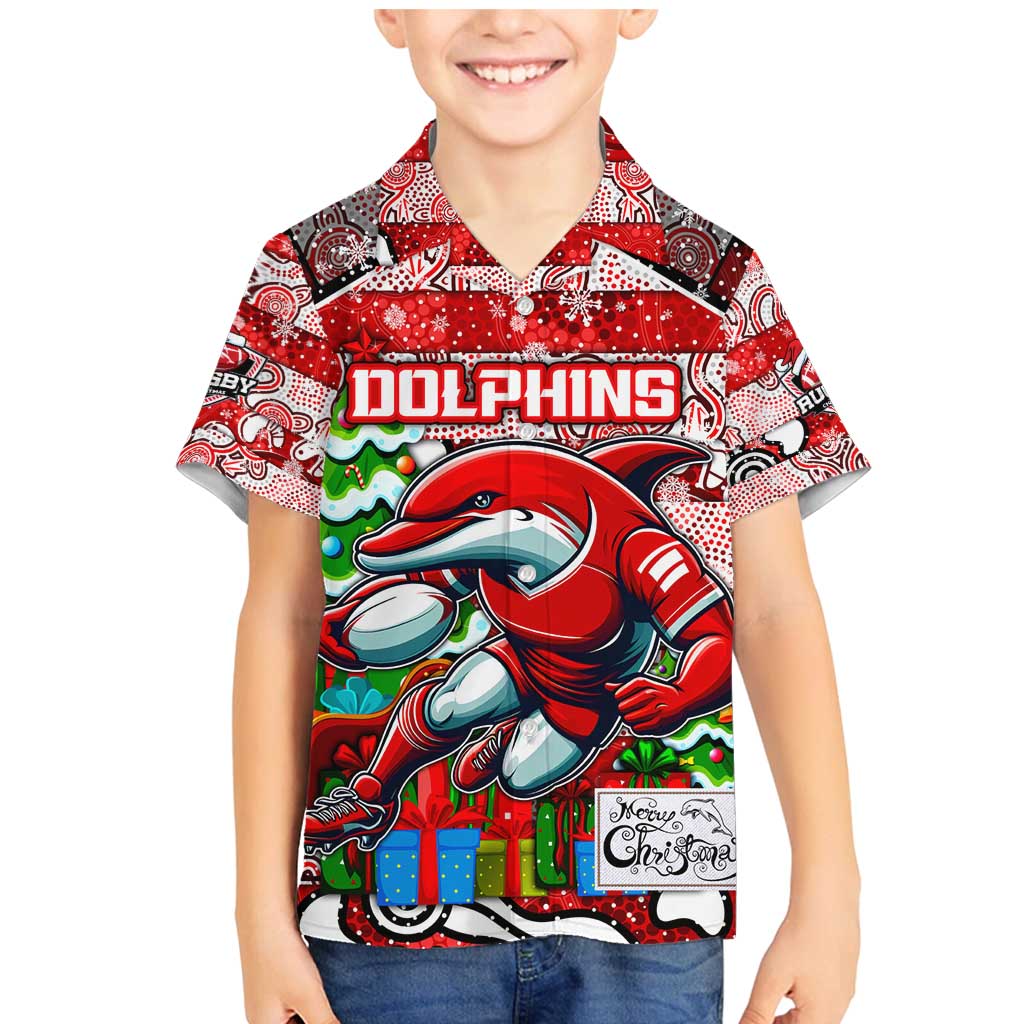 Custom Dolphins Rugby Merry Christmas Family Matching Mermaid Dress and Hawaiian Shirt Indigenous Australian Art