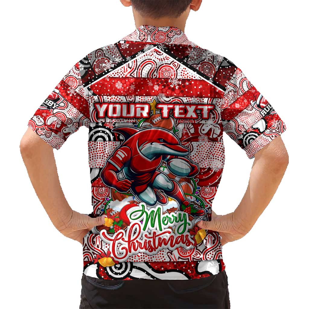 Custom Dolphins Rugby Merry Christmas Family Matching Off Shoulder Maxi Dress and Hawaiian Shirt Indigenous Australian Art