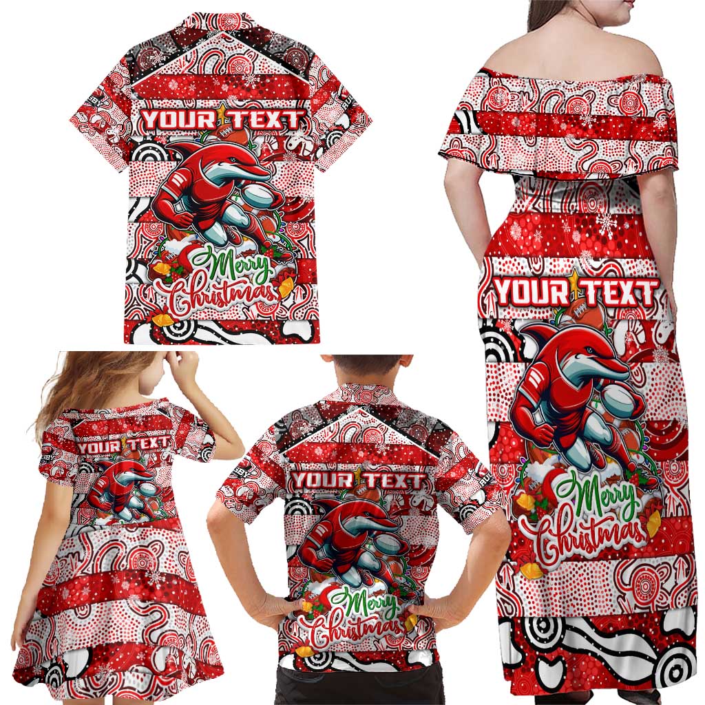 Custom Dolphins Rugby Merry Christmas Family Matching Off Shoulder Maxi Dress and Hawaiian Shirt Indigenous Australian Art