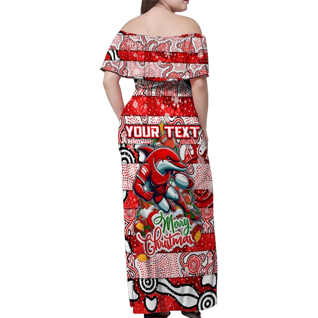 Custom Dolphins Rugby Merry Christmas Family Matching Off Shoulder Maxi Dress and Hawaiian Shirt Indigenous Australian Art