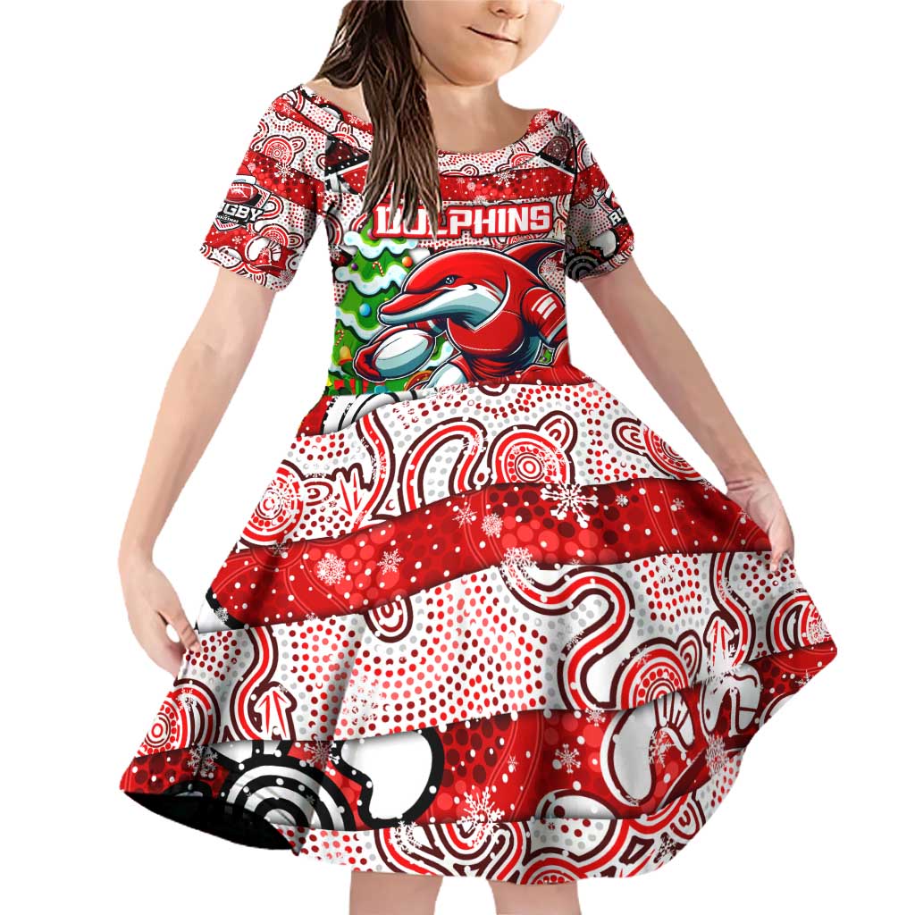 Custom Dolphins Rugby Merry Christmas Family Matching Off Shoulder Short Dress and Hawaiian Shirt Indigenous Australian Art