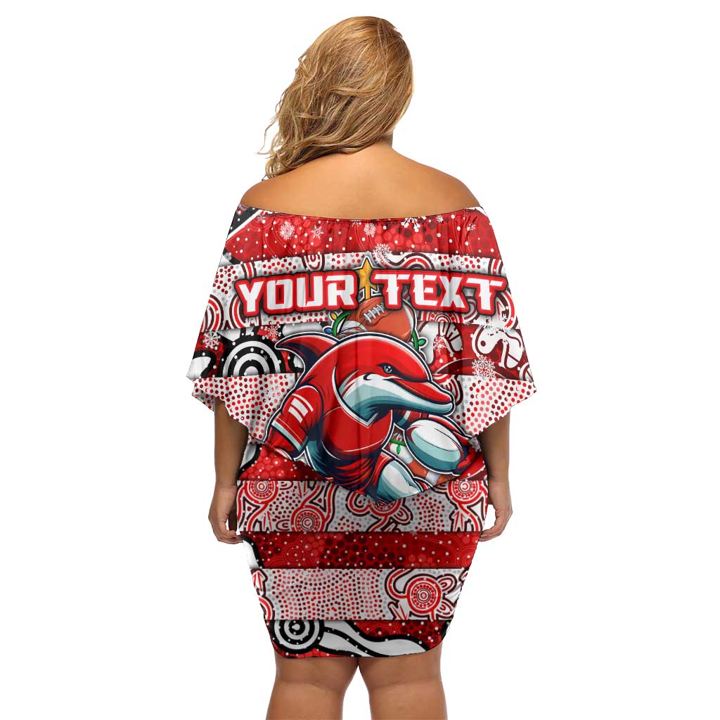 Custom Dolphins Rugby Merry Christmas Family Matching Off Shoulder Short Dress and Hawaiian Shirt Indigenous Australian Art