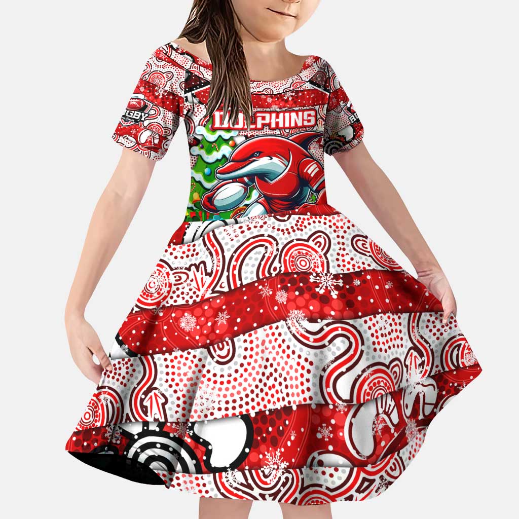 Custom Dolphins Rugby Merry Christmas Family Matching Puletasi and Hawaiian Shirt Indigenous Australian Art