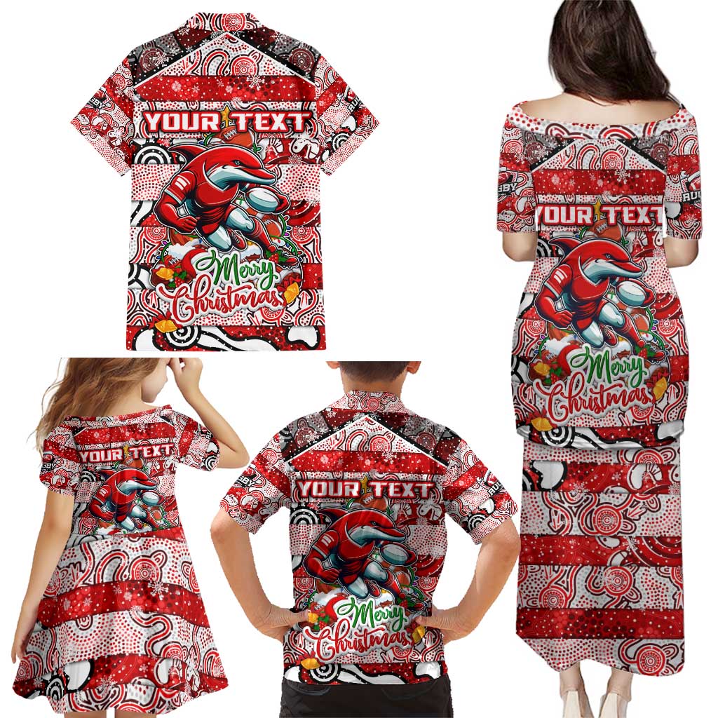 Custom Dolphins Rugby Merry Christmas Family Matching Puletasi and Hawaiian Shirt Indigenous Australian Art