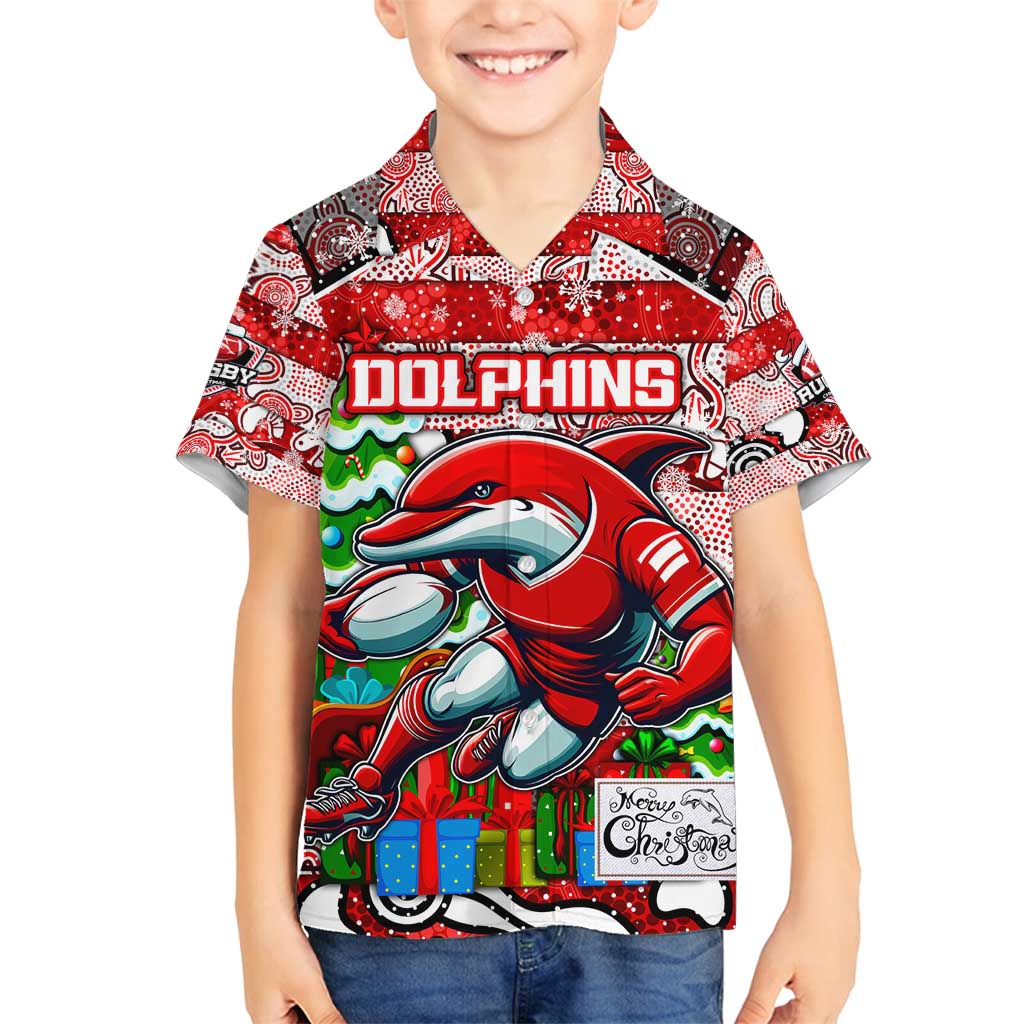 Custom Dolphins Rugby Merry Christmas Family Matching Puletasi and Hawaiian Shirt Indigenous Australian Art