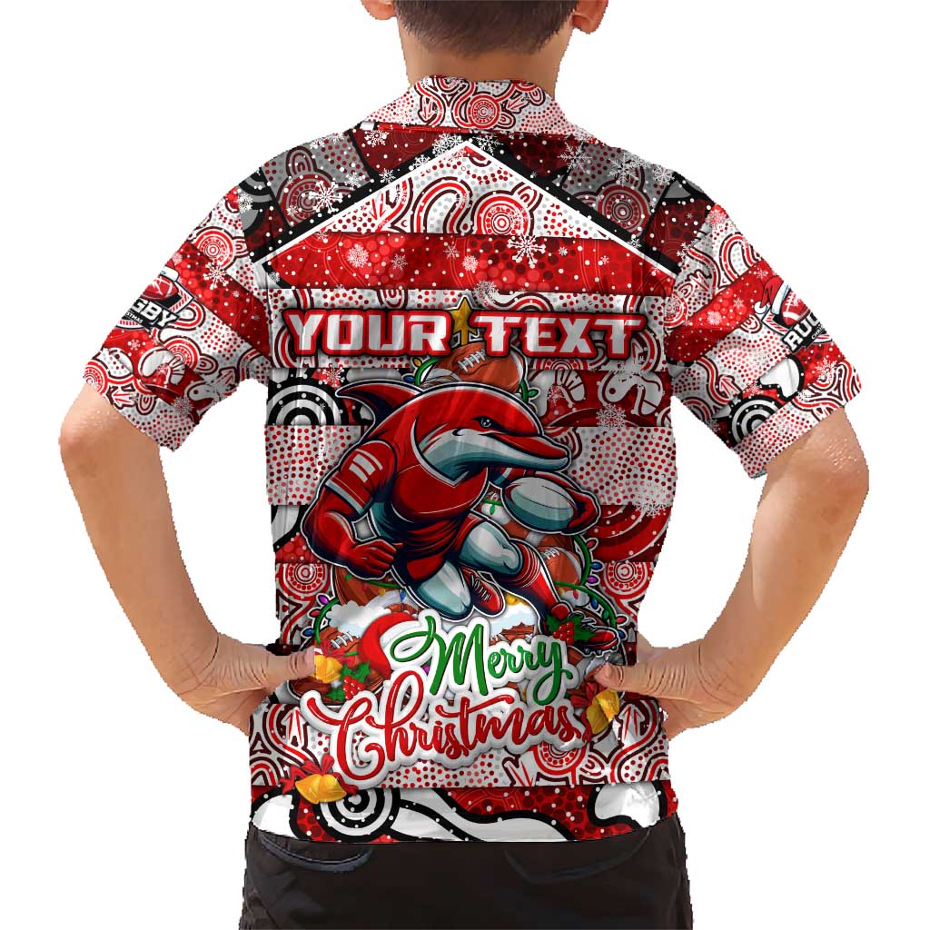 Custom Dolphins Rugby Merry Christmas Family Matching Short Sleeve Bodycon Dress and Hawaiian Shirt Indigenous Australian Art
