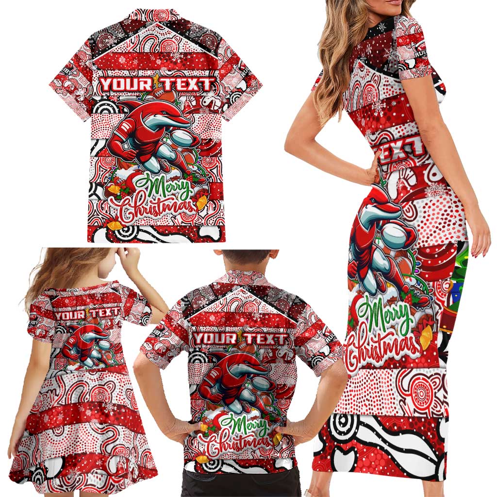 Custom Dolphins Rugby Merry Christmas Family Matching Short Sleeve Bodycon Dress and Hawaiian Shirt Indigenous Australian Art
