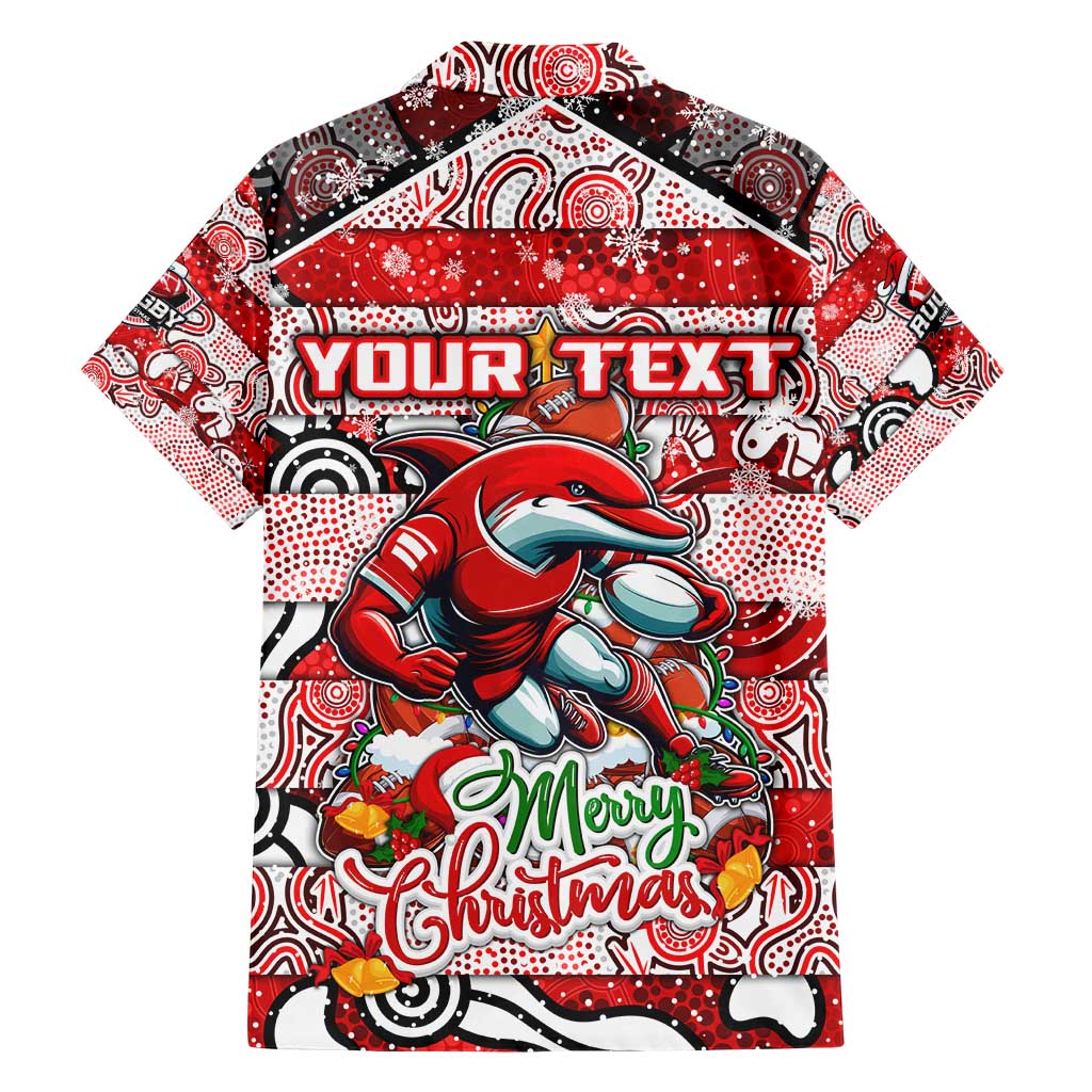 Custom Dolphins Rugby Merry Christmas Family Matching Short Sleeve Bodycon Dress and Hawaiian Shirt Indigenous Australian Art