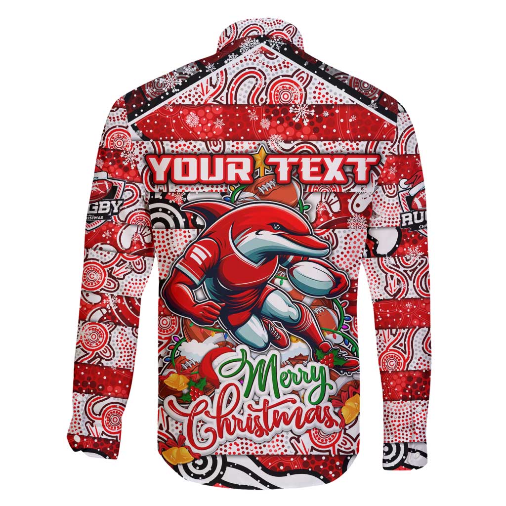 Custom Dolphins Rugby Merry Christmas Family Matching Short Sleeve Bodycon Dress and Hawaiian Shirt Indigenous Australian Art