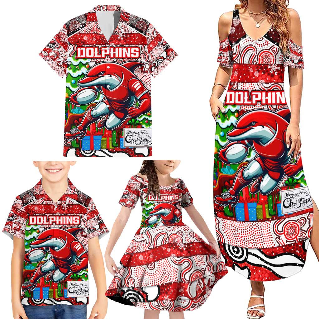 Custom Dolphins Rugby Merry Christmas Family Matching Summer Maxi Dress and Hawaiian Shirt Indigenous Australian Art