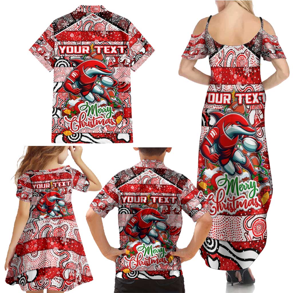 Custom Dolphins Rugby Merry Christmas Family Matching Summer Maxi Dress and Hawaiian Shirt Indigenous Australian Art