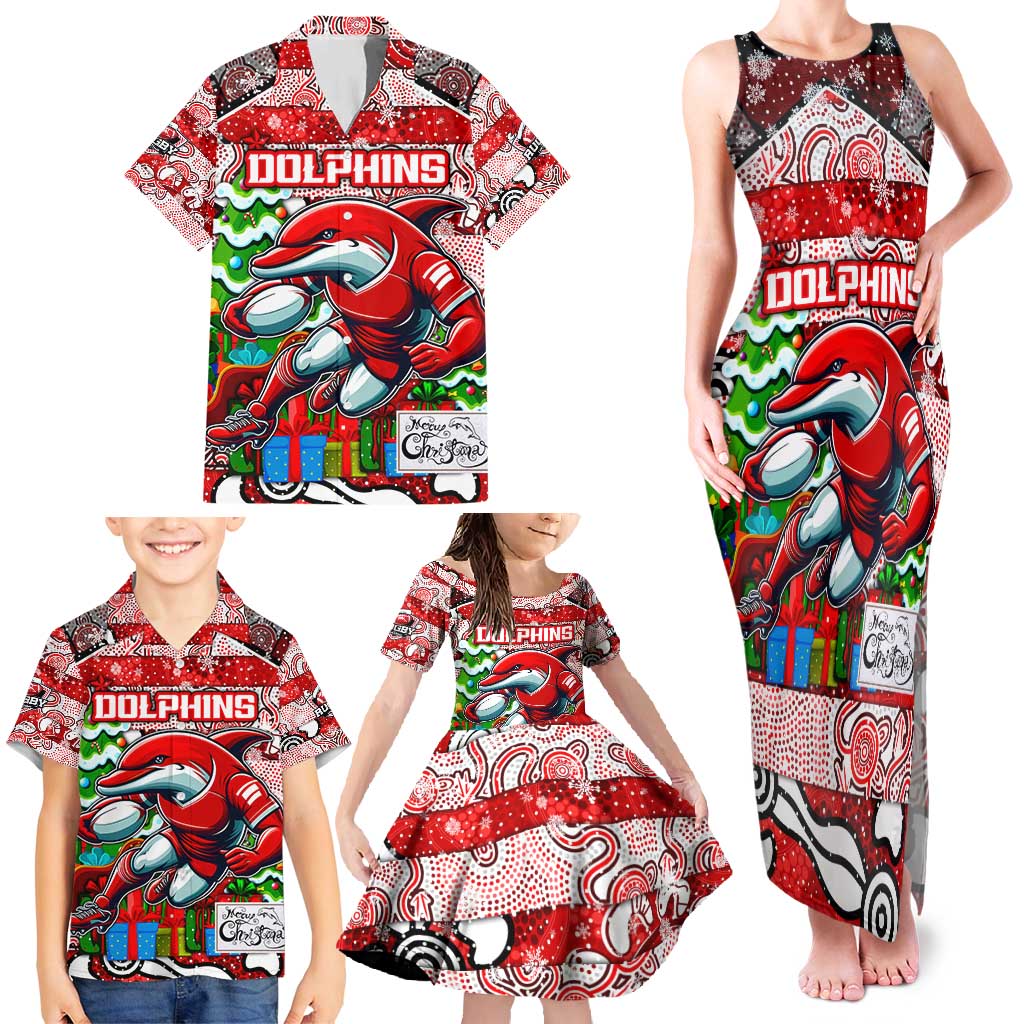 Custom Dolphins Rugby Merry Christmas Family Matching Tank Maxi Dress and Hawaiian Shirt Indigenous Australian Art