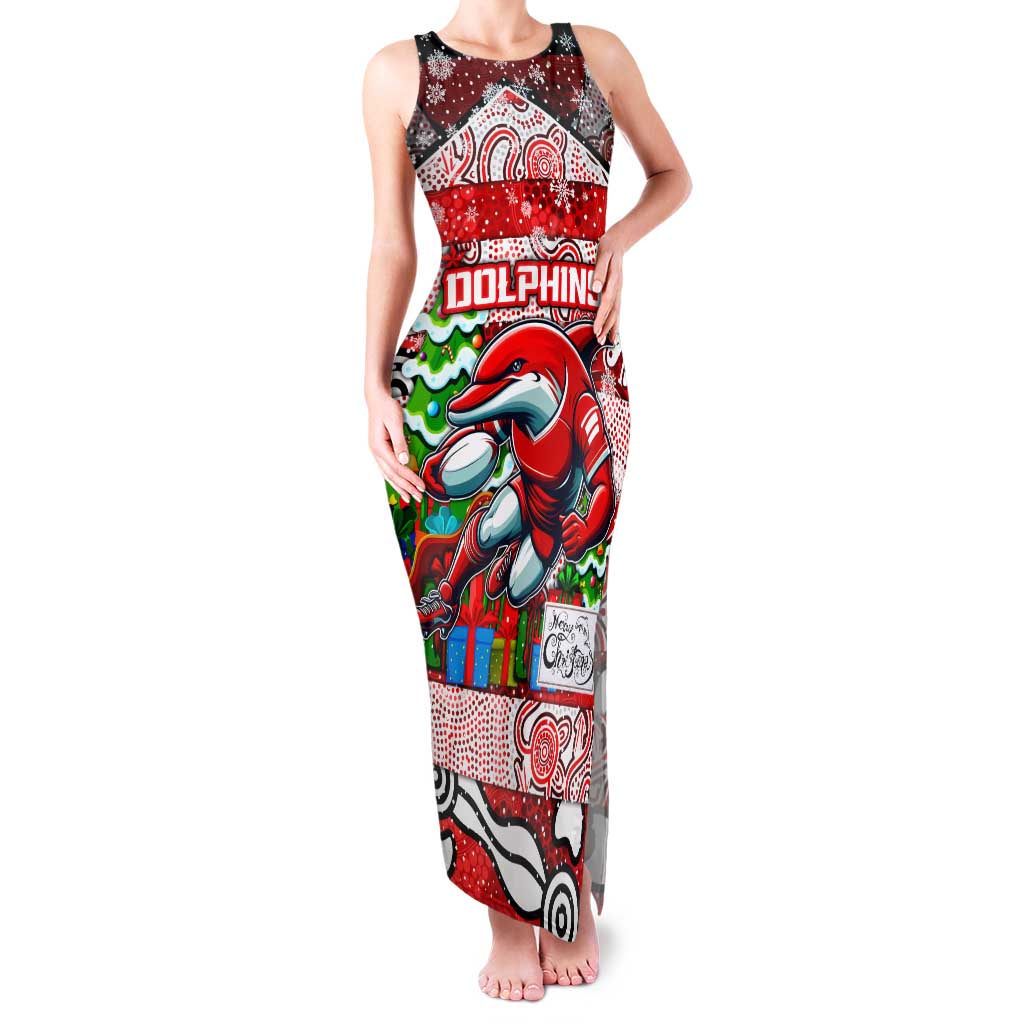 Custom Dolphins Rugby Merry Christmas Family Matching Tank Maxi Dress and Hawaiian Shirt Indigenous Australian Art