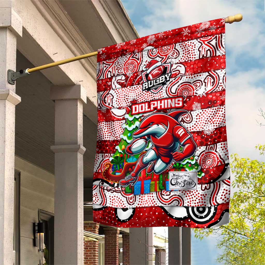 Dolphins Rugby Merry Christmas Garden Flag Indigenous Australian Art - Vibe Hoodie Shop