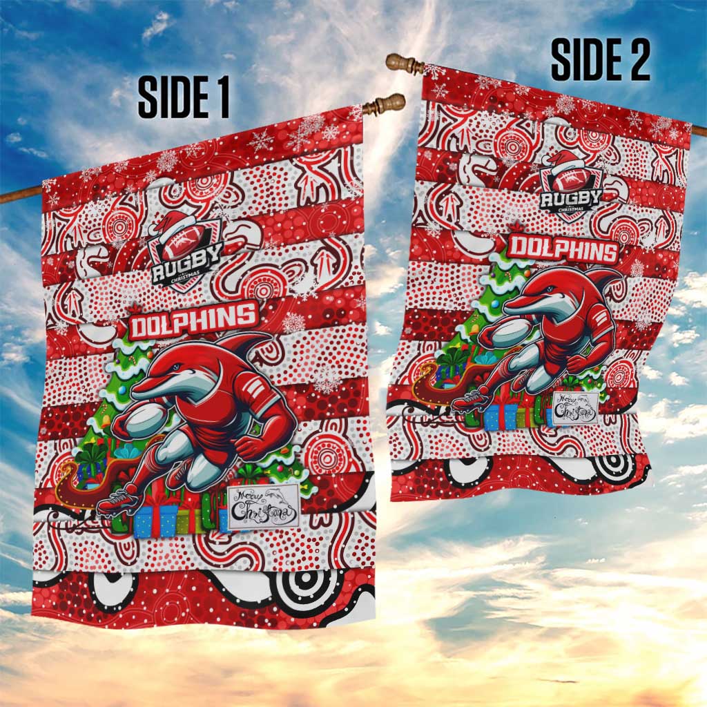 Dolphins Rugby Merry Christmas Garden Flag Indigenous Australian Art - Vibe Hoodie Shop