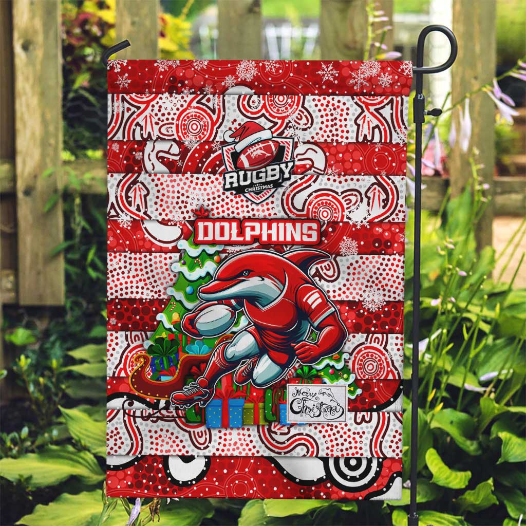 Dolphins Rugby Merry Christmas Garden Flag Indigenous Australian Art - Vibe Hoodie Shop