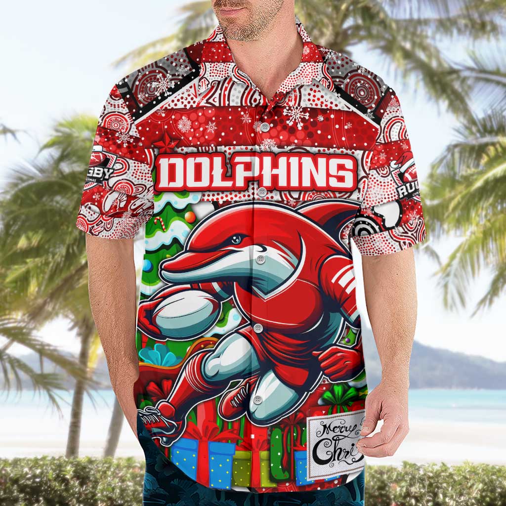 Custom Dolphins Rugby Merry Christmas Hawaiian Shirt Indigenous Australian Art - Vibe Hoodie Shop