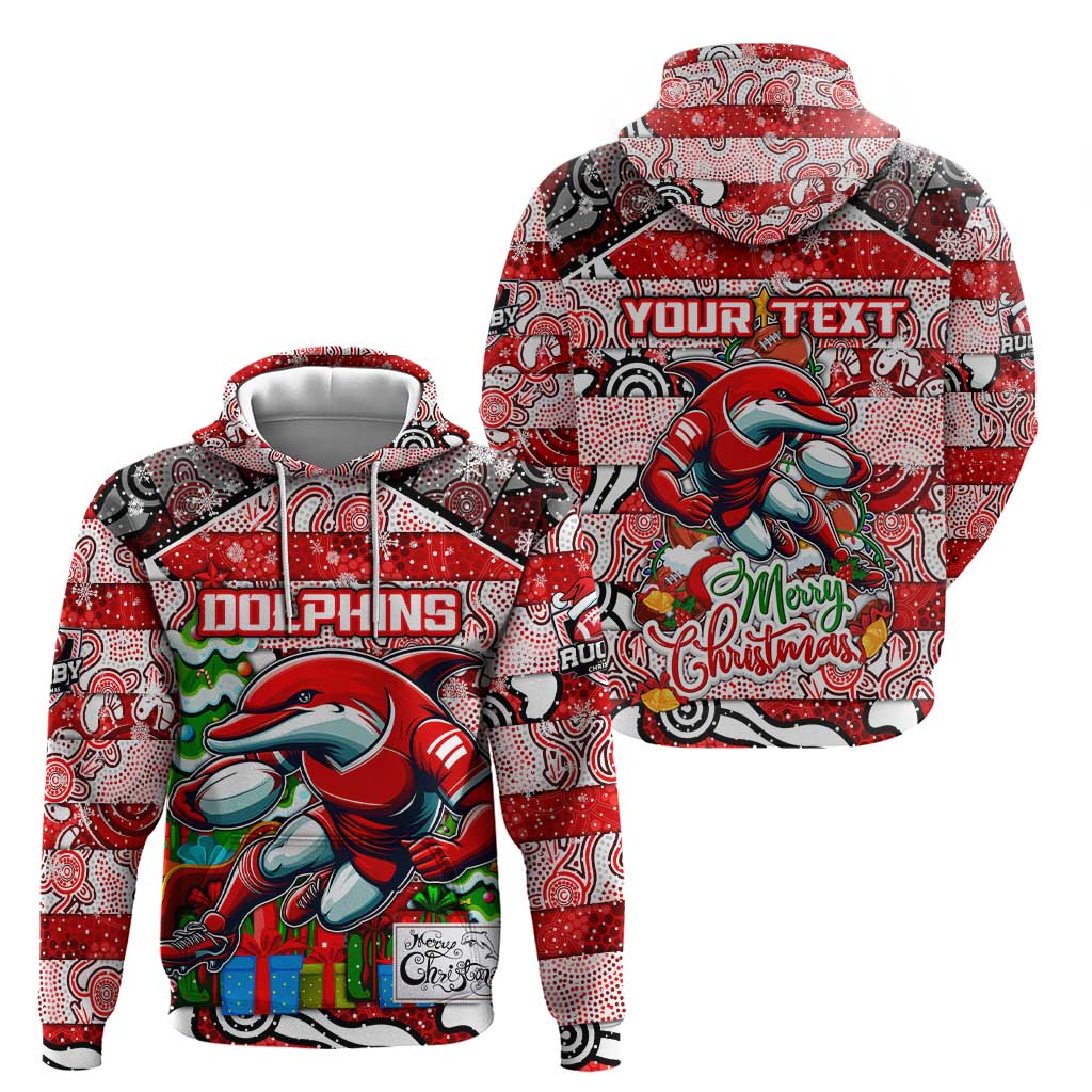 Custom Dolphins Rugby Merry Christmas Hoodie Indigenous Australian Art - Vibe Hoodie Shop