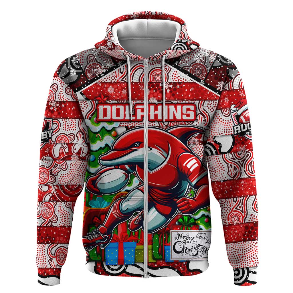 Custom Dolphins Rugby Merry Christmas Hoodie Indigenous Australian Art - Vibe Hoodie Shop