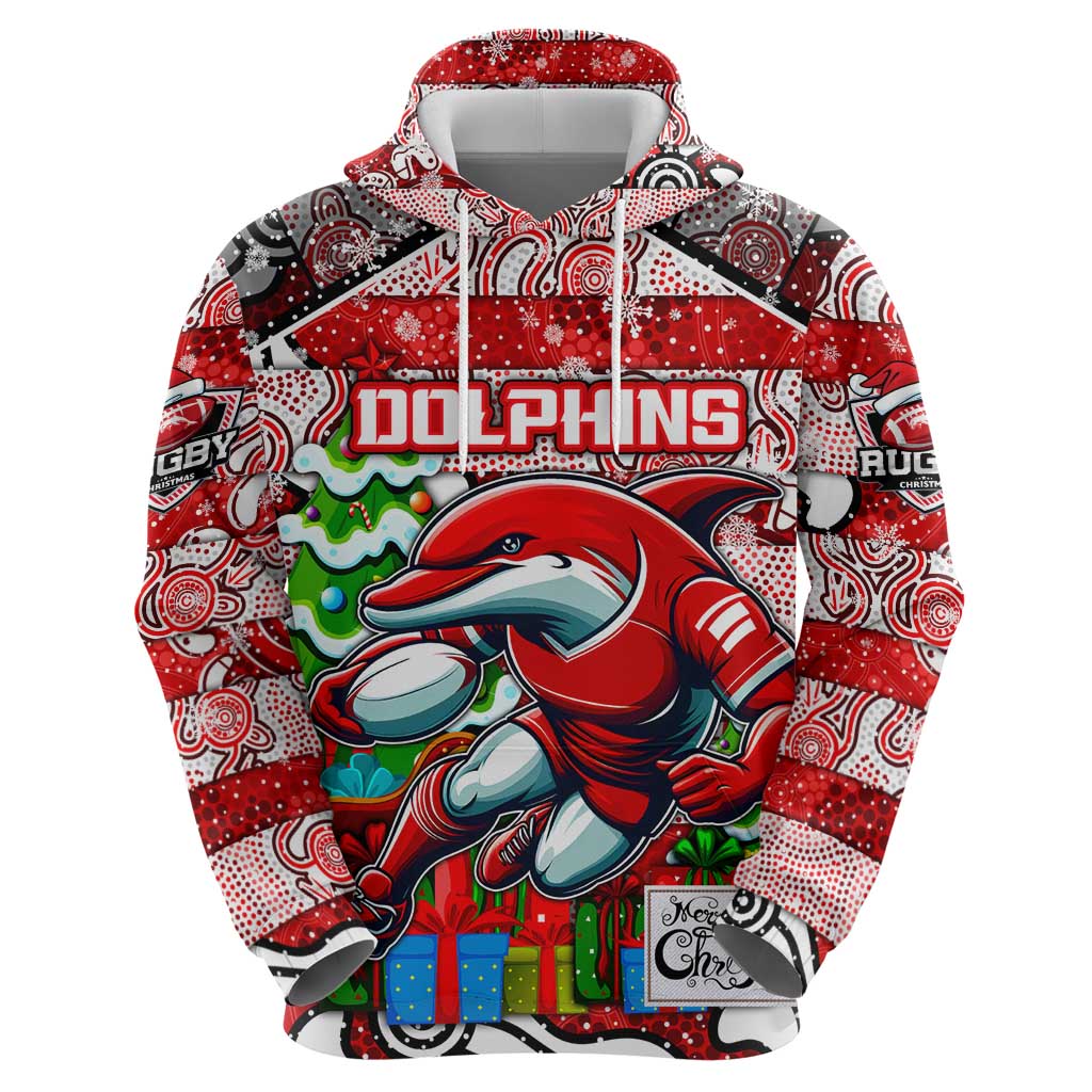 Custom Dolphins Rugby Merry Christmas Hoodie Indigenous Australian Art - Vibe Hoodie Shop
