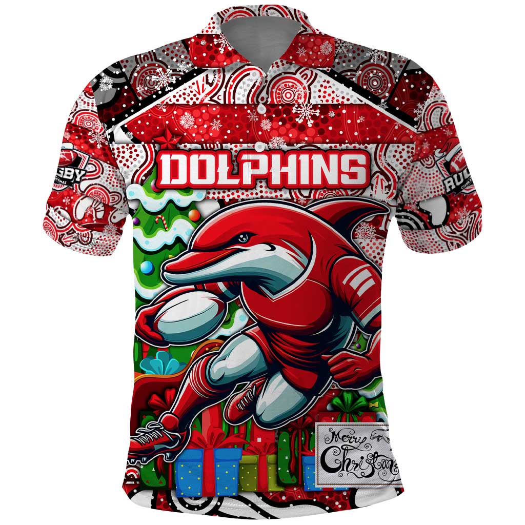 Custom Dolphins Rugby Merry Christmas Polo Shirt Indigenous Australian Art - Vibe Hoodie Shop