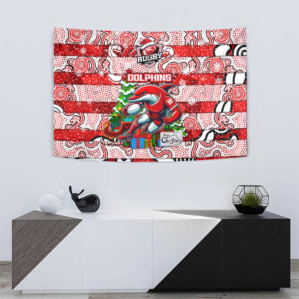 Dolphins Rugby Merry Christmas Tapestry Indigenous Australian Art - Vibe Hoodie Shop