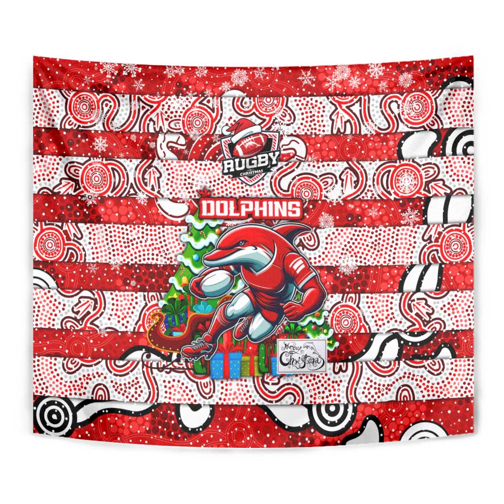 Dolphins Rugby Merry Christmas Tapestry Indigenous Australian Art - Vibe Hoodie Shop