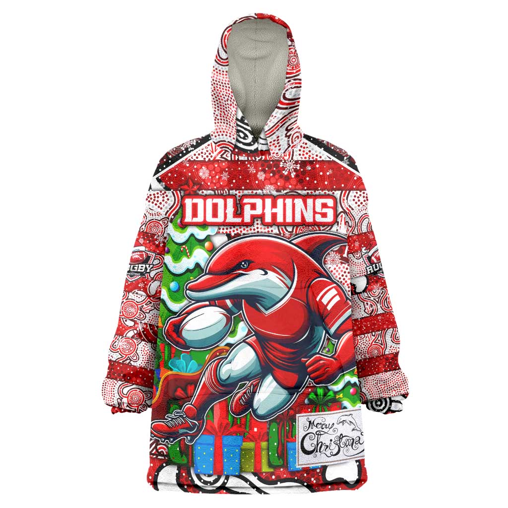 Custom Dolphins Rugby Merry Christmas Wearable Blanket Hoodie Indigenous Australian Art - Vibe Hoodie Shop