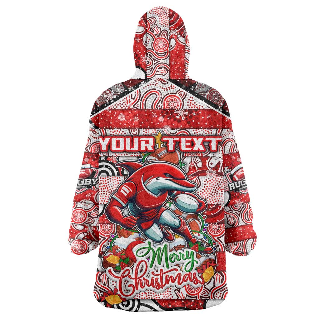 Custom Dolphins Rugby Merry Christmas Wearable Blanket Hoodie Indigenous Australian Art - Vibe Hoodie Shop