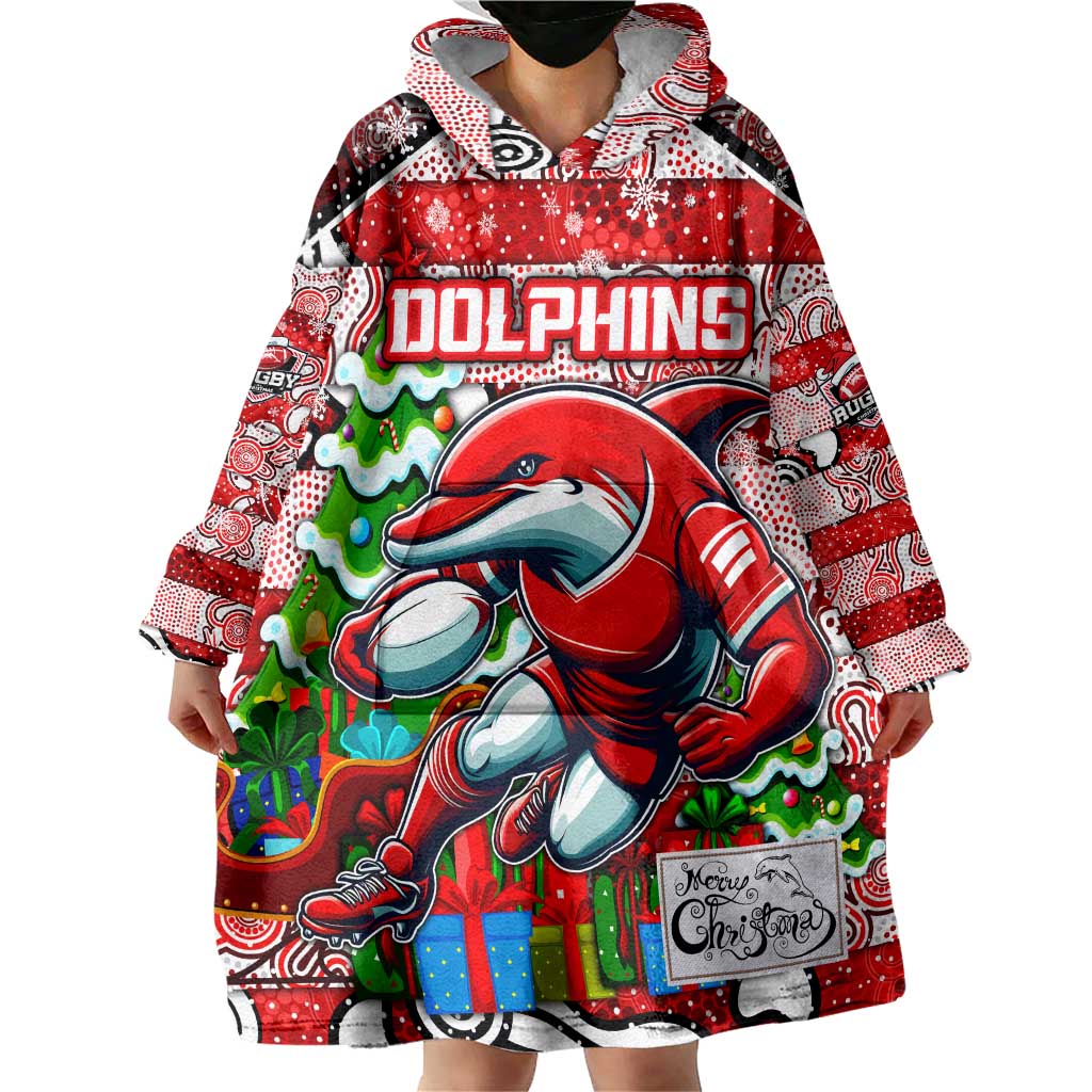 Custom Dolphins Rugby Merry Christmas Wearable Blanket Hoodie Indigenous Australian Art - Vibe Hoodie Shop