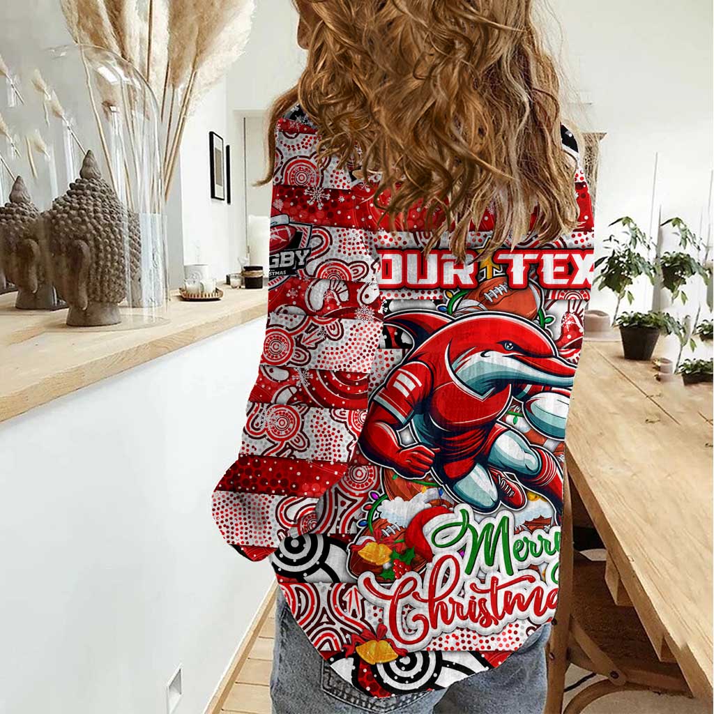 Custom Dolphins Rugby Merry Christmas Women Casual Shirt Indigenous Australian Art - Vibe Hoodie Shop
