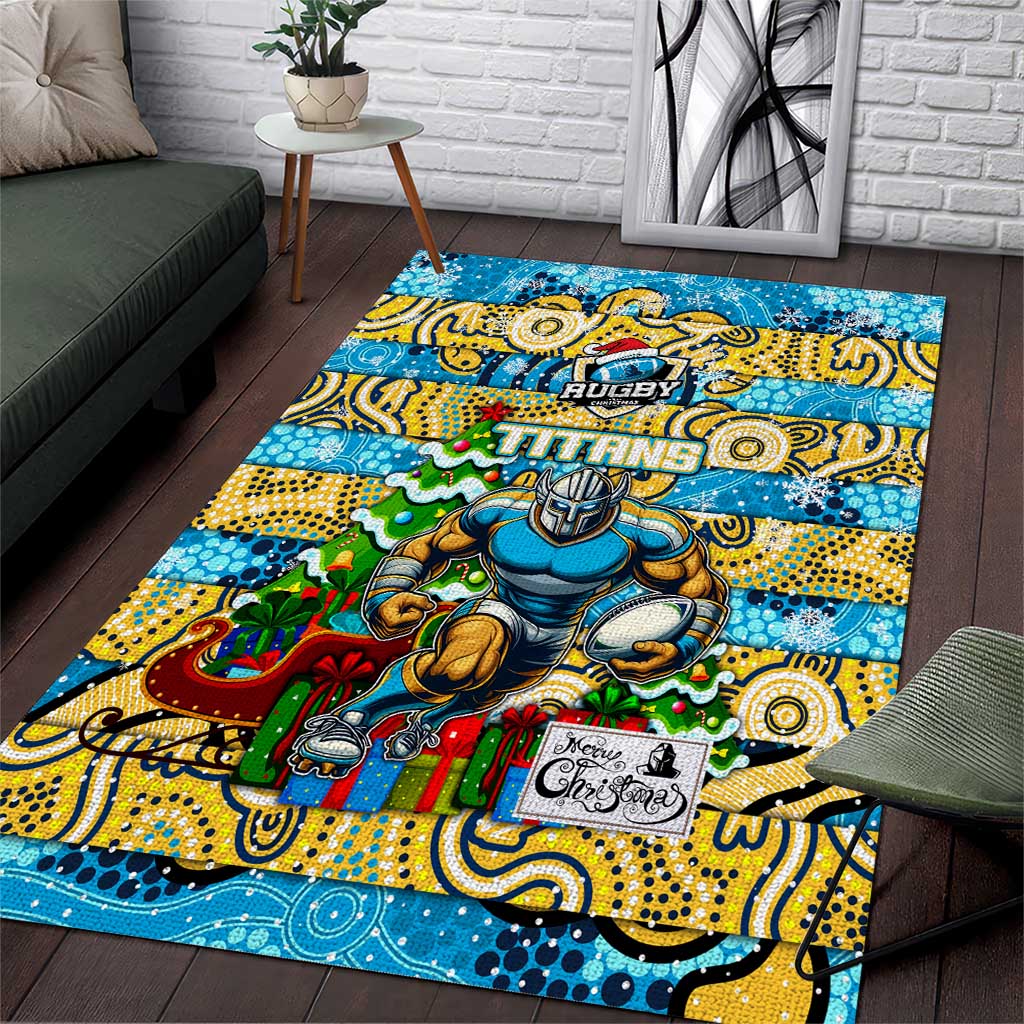 Titans Rugby Merry Christmas Area Rug Indigenous Australian Art - Vibe Hoodie Shop