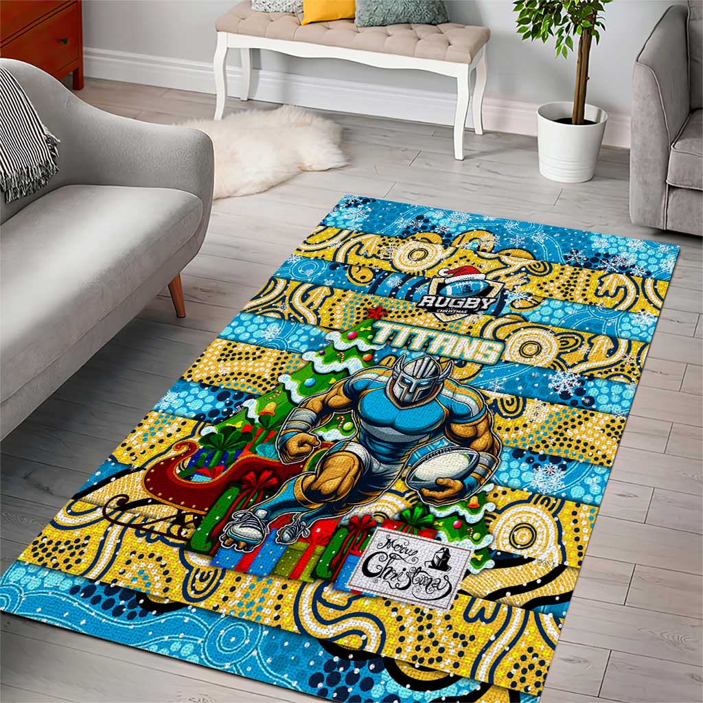 Titans Rugby Merry Christmas Area Rug Indigenous Australian Art - Vibe Hoodie Shop