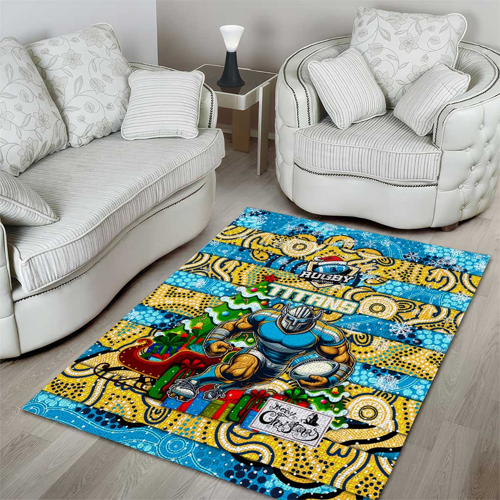 Titans Rugby Merry Christmas Area Rug Indigenous Australian Art - Vibe Hoodie Shop