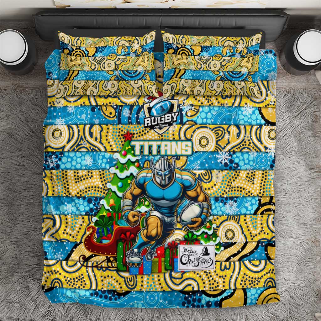 Titans Rugby Merry Christmas Bedding Set Indigenous Australian Art - Vibe Hoodie Shop