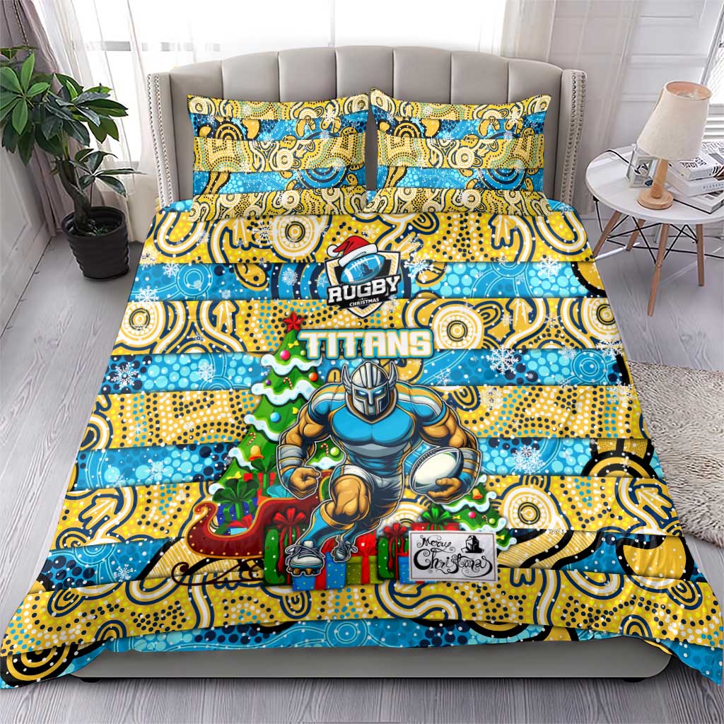Titans Rugby Merry Christmas Bedding Set Indigenous Australian Art - Vibe Hoodie Shop