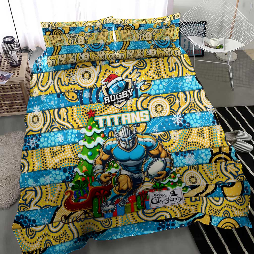Titans Rugby Merry Christmas Bedding Set Indigenous Australian Art - Vibe Hoodie Shop