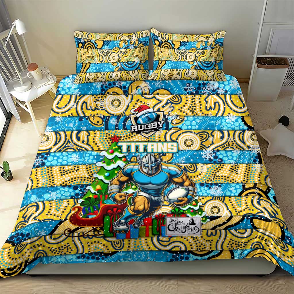 Titans Rugby Merry Christmas Bedding Set Indigenous Australian Art - Vibe Hoodie Shop