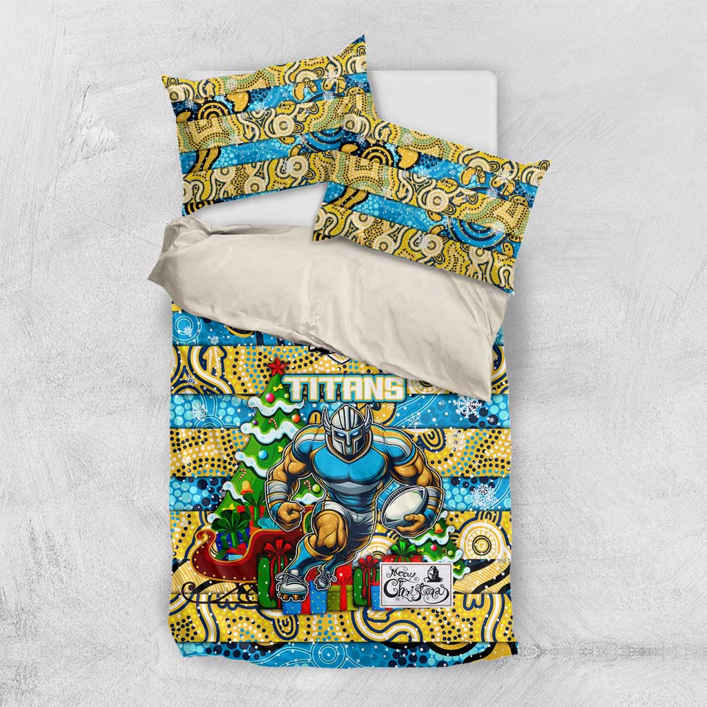 Titans Rugby Merry Christmas Bedding Set Indigenous Australian Art - Vibe Hoodie Shop