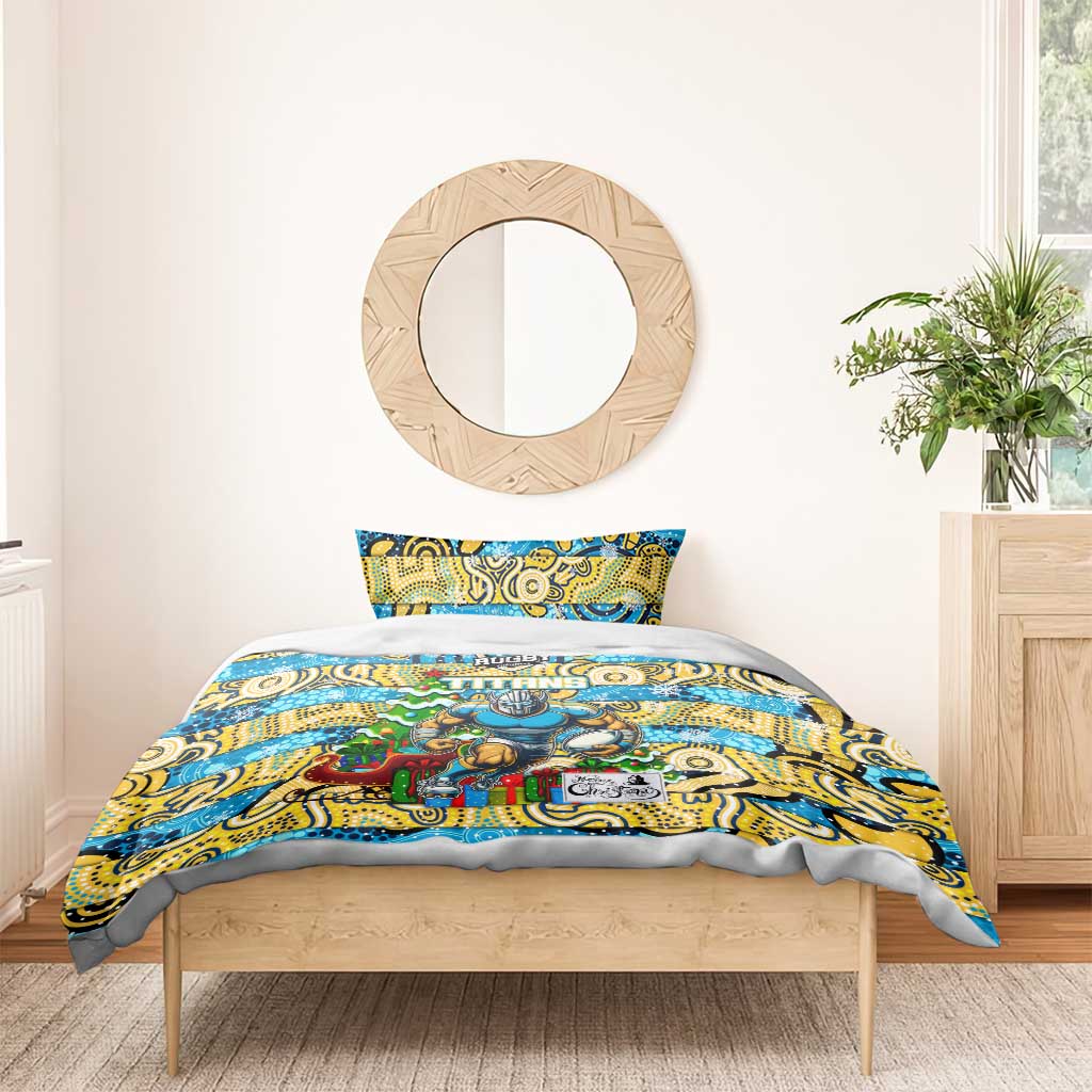 Titans Rugby Merry Christmas Bedding Set Indigenous Australian Art - Vibe Hoodie Shop