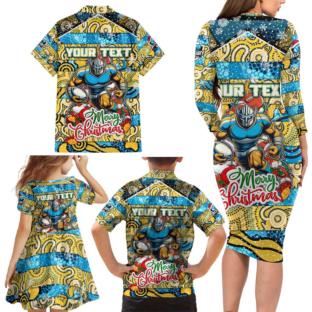 Custom Titans Rugby Merry Christmas Family Matching Long Sleeve Bodycon Dress and Hawaiian Shirt Indigenous Australian Art