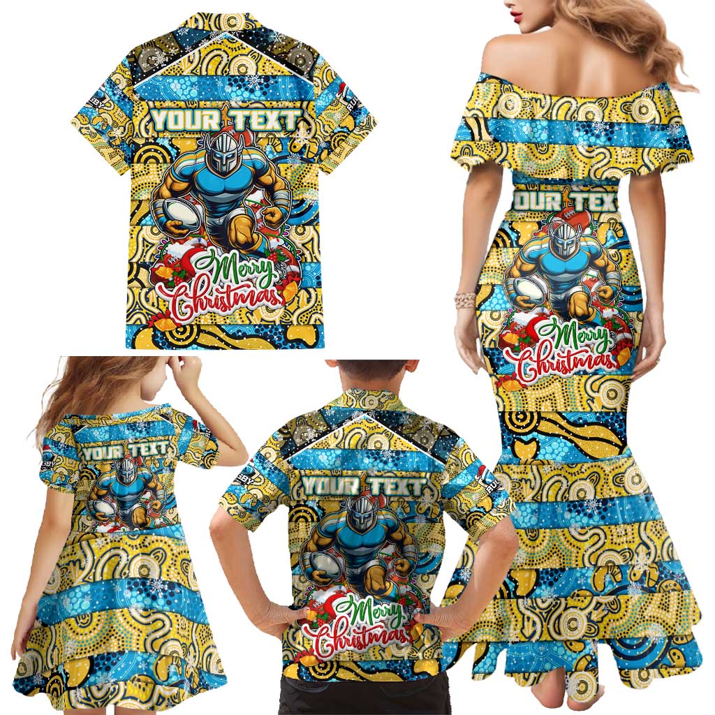 Custom Titans Rugby Merry Christmas Family Matching Mermaid Dress and Hawaiian Shirt Indigenous Australian Art