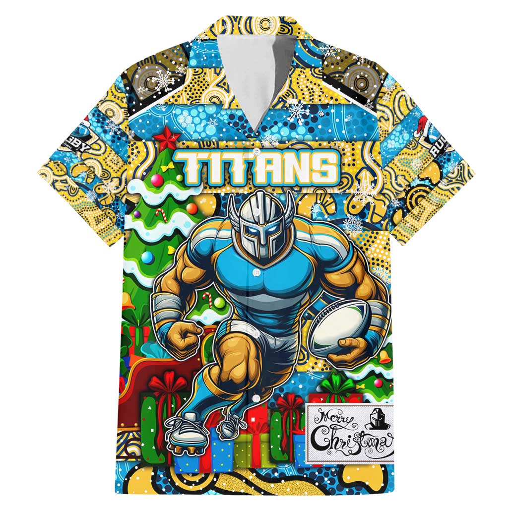 Custom Titans Rugby Merry Christmas Family Matching Mermaid Dress and Hawaiian Shirt Indigenous Australian Art